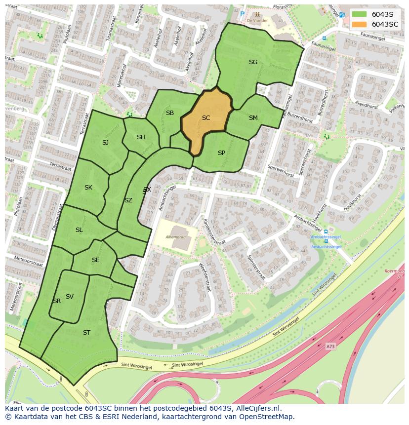 Afbeelding van het postcodegebied 6043 SC op de kaart.