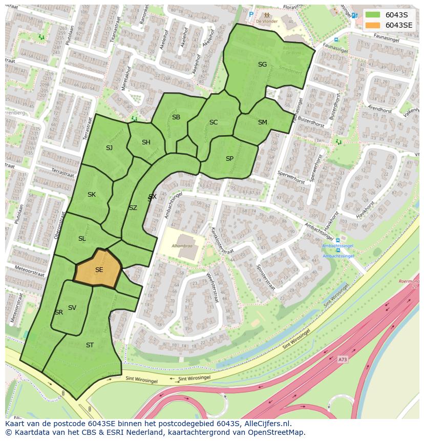 Afbeelding van het postcodegebied 6043 SE op de kaart.