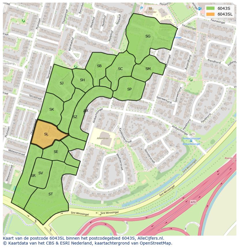 Afbeelding van het postcodegebied 6043 SL op de kaart.