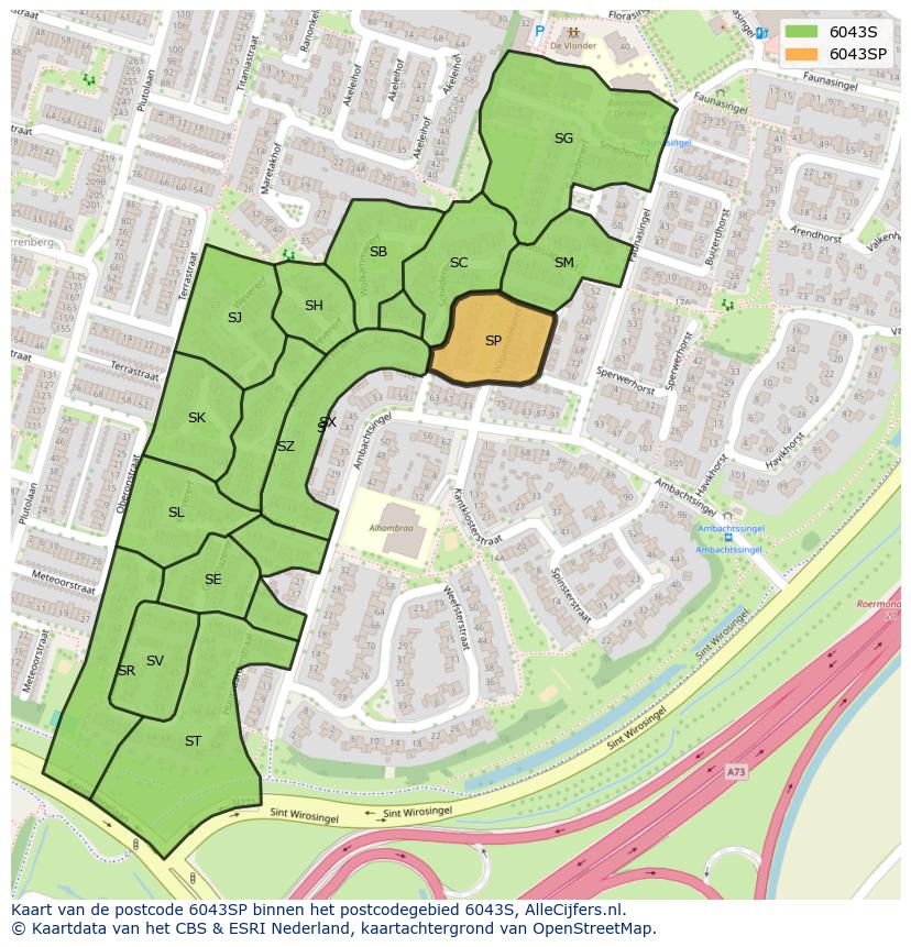 Afbeelding van het postcodegebied 6043 SP op de kaart.