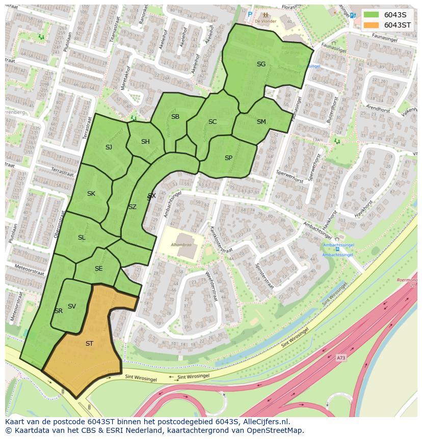 Afbeelding van het postcodegebied 6043 ST op de kaart.