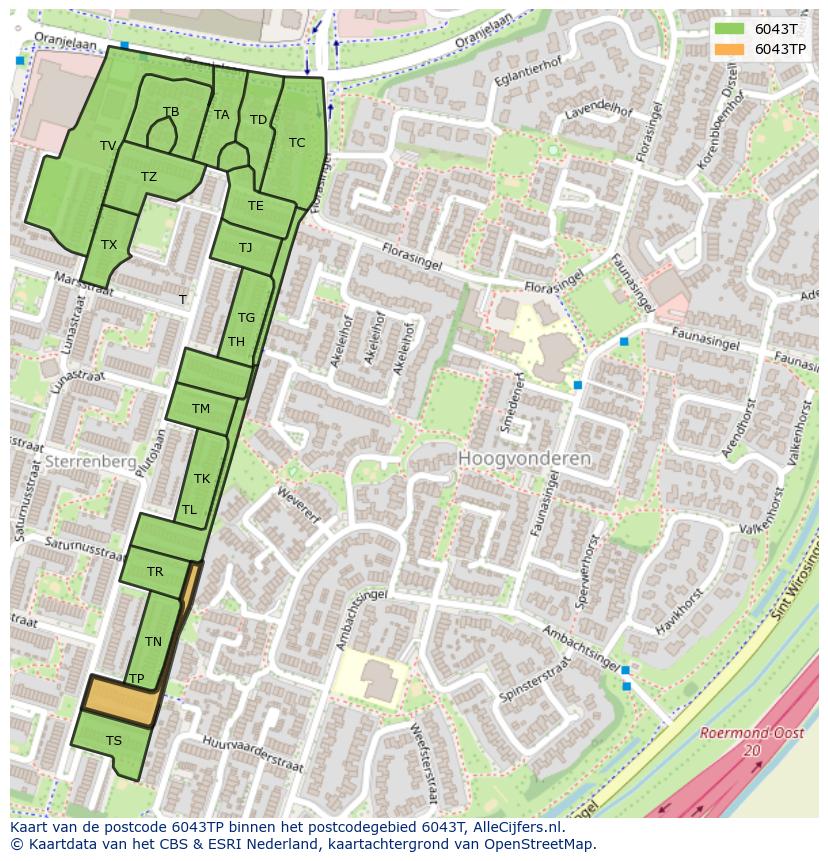 Afbeelding van het postcodegebied 6043 TP op de kaart.
