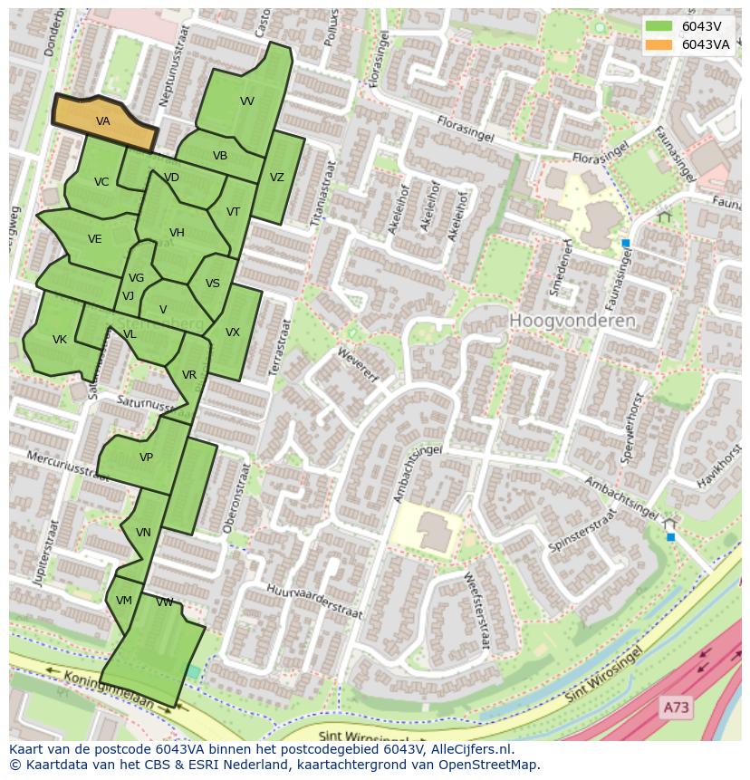 Afbeelding van het postcodegebied 6043 VA op de kaart.