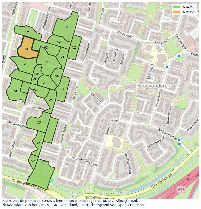 Afbeelding van het postcodegebied 6043 VC op de kaart.