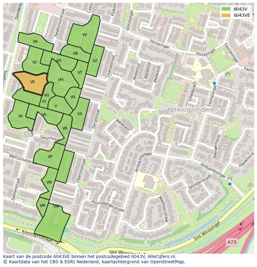 Afbeelding van het postcodegebied 6043 VE op de kaart.
