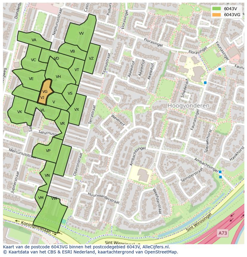 Afbeelding van het postcodegebied 6043 VG op de kaart.