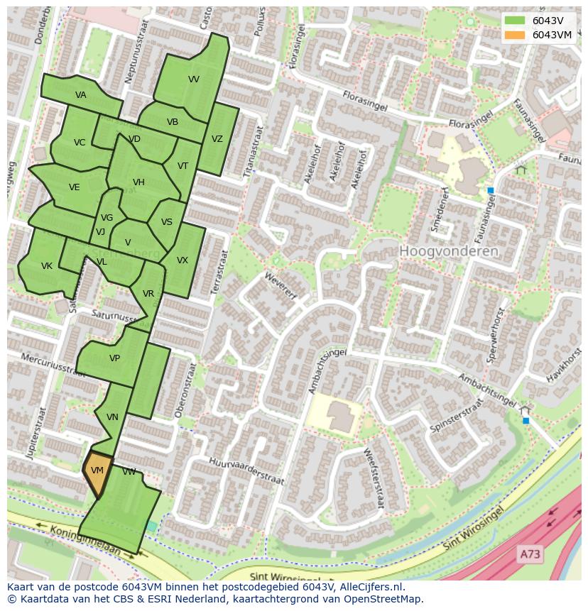Afbeelding van het postcodegebied 6043 VM op de kaart.