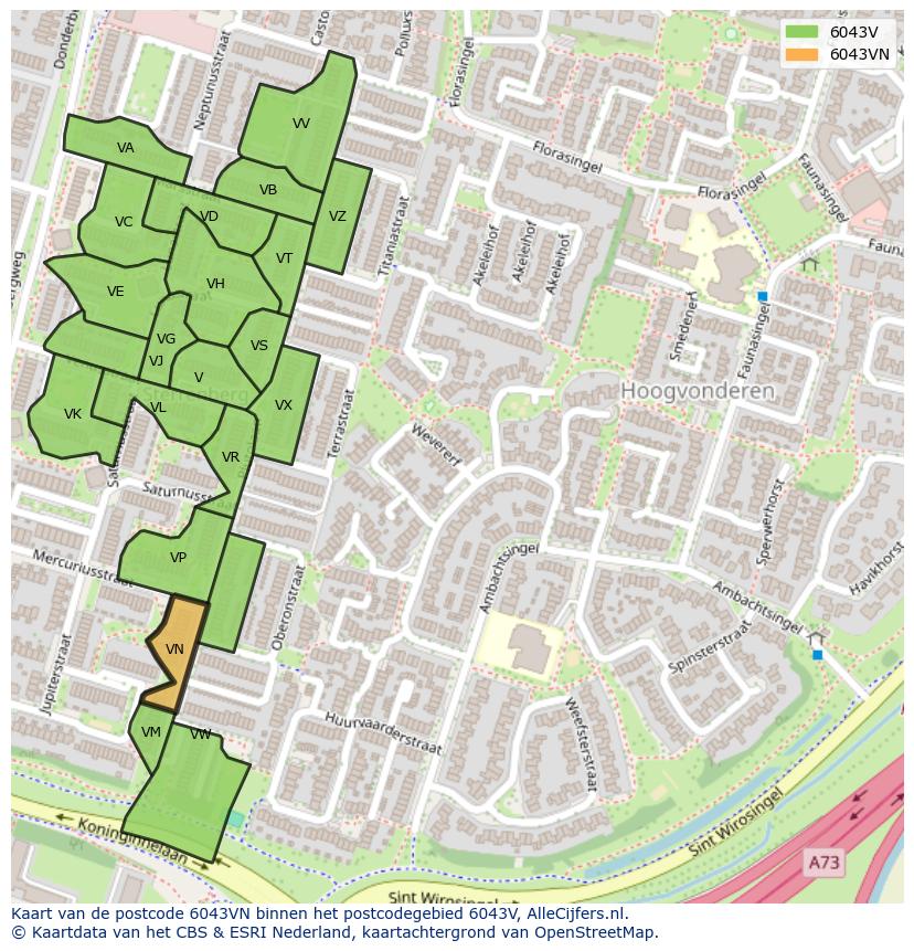 Afbeelding van het postcodegebied 6043 VN op de kaart.