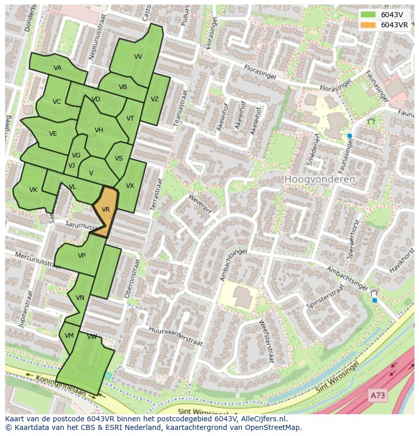 Afbeelding van het postcodegebied 6043 VR op de kaart.