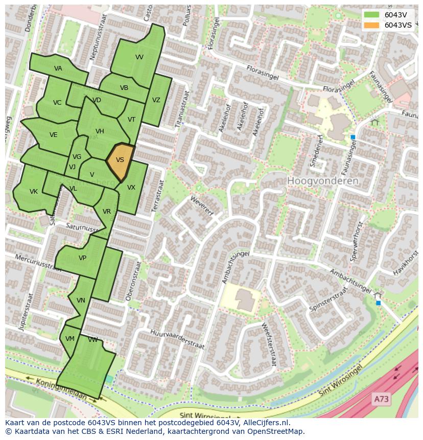 Afbeelding van het postcodegebied 6043 VS op de kaart.