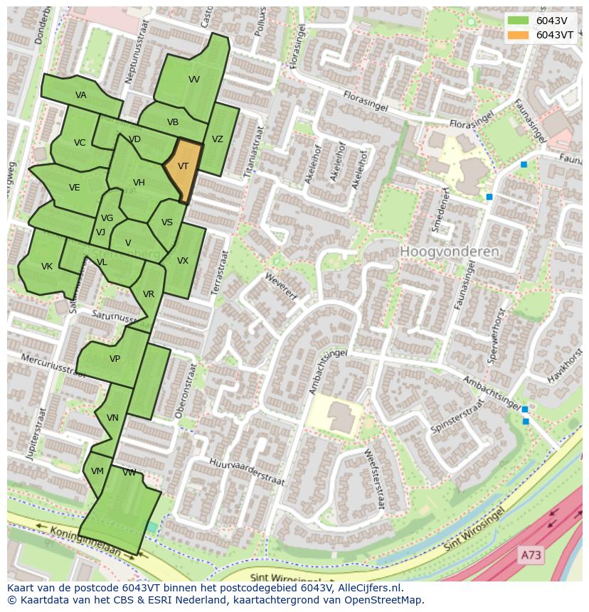 Afbeelding van het postcodegebied 6043 VT op de kaart.