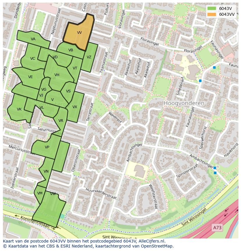 Afbeelding van het postcodegebied 6043 VV op de kaart.