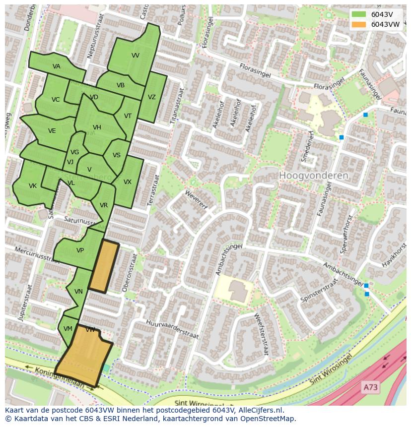 Afbeelding van het postcodegebied 6043 VW op de kaart.