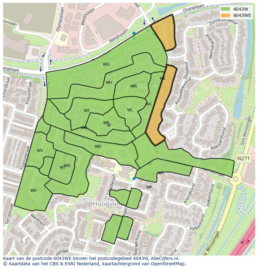 Afbeelding van het postcodegebied 6043 WE op de kaart.