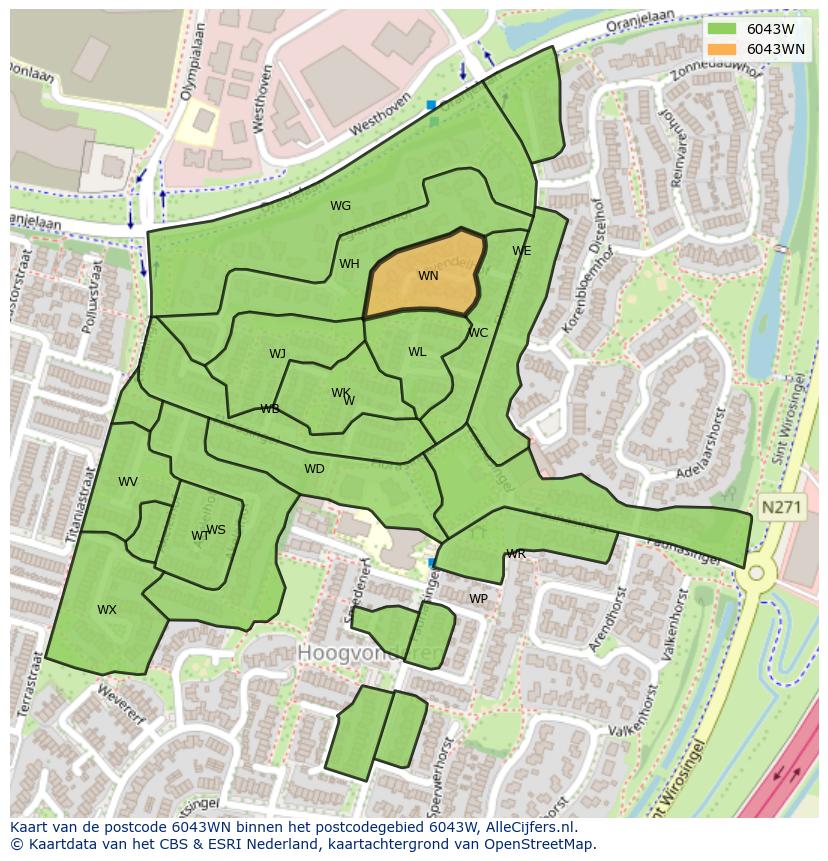 Afbeelding van het postcodegebied 6043 WN op de kaart.