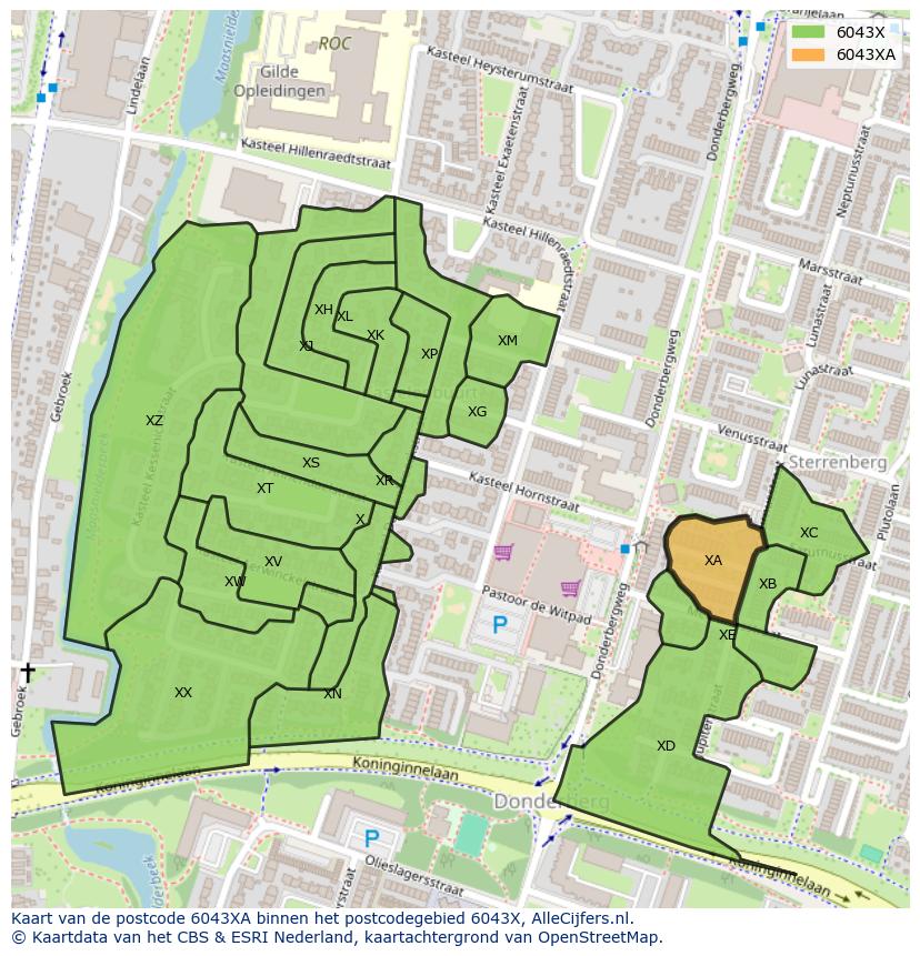Afbeelding van het postcodegebied 6043 XA op de kaart.