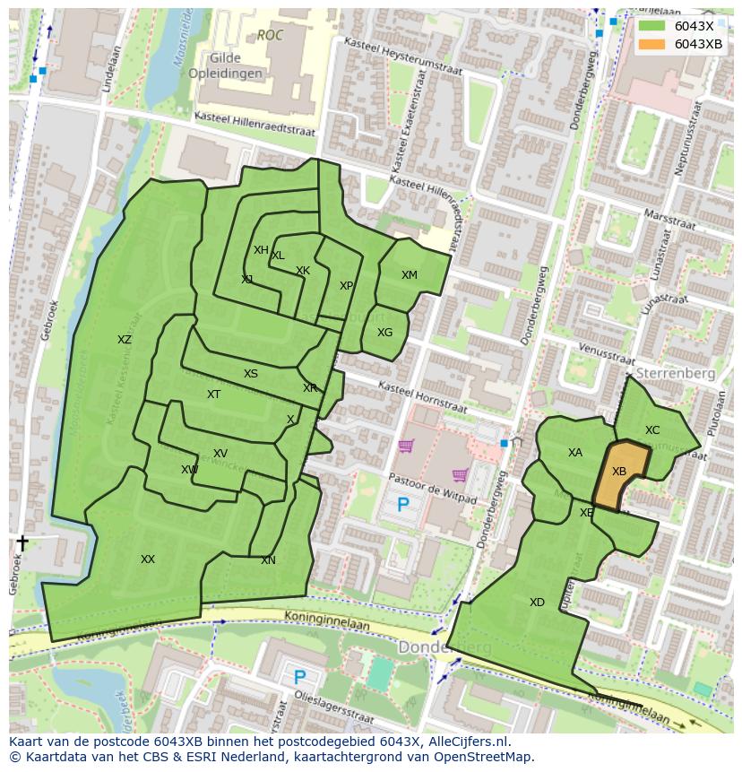 Afbeelding van het postcodegebied 6043 XB op de kaart.