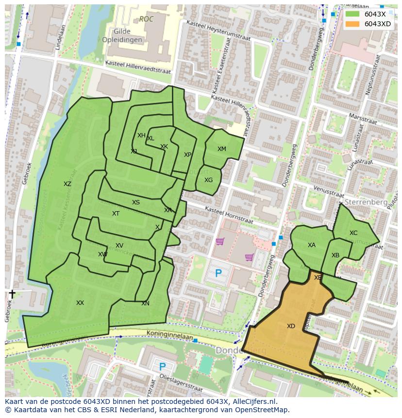 Afbeelding van het postcodegebied 6043 XD op de kaart.
