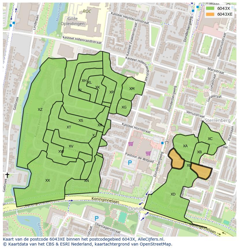 Afbeelding van het postcodegebied 6043 XE op de kaart.