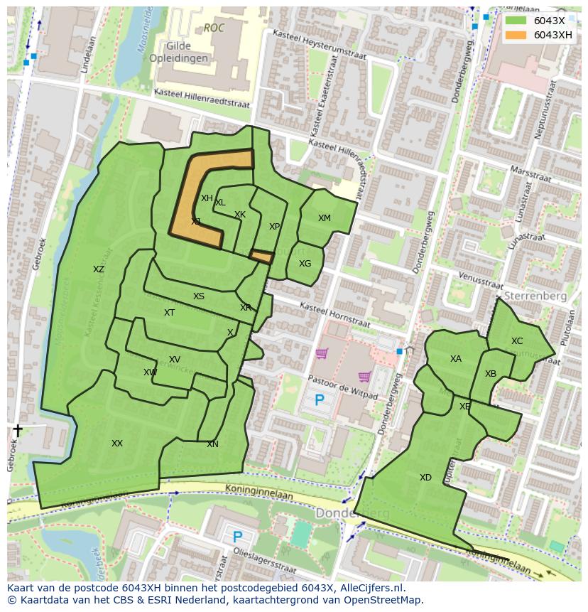 Afbeelding van het postcodegebied 6043 XH op de kaart.