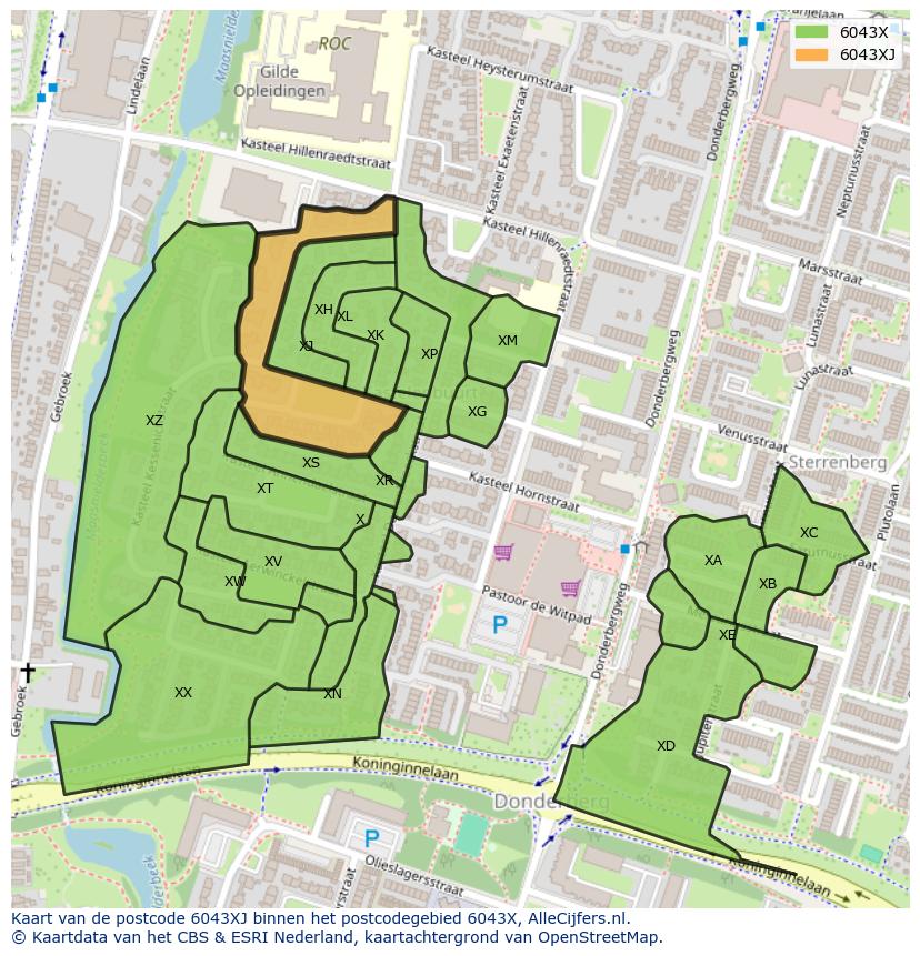 Afbeelding van het postcodegebied 6043 XJ op de kaart.