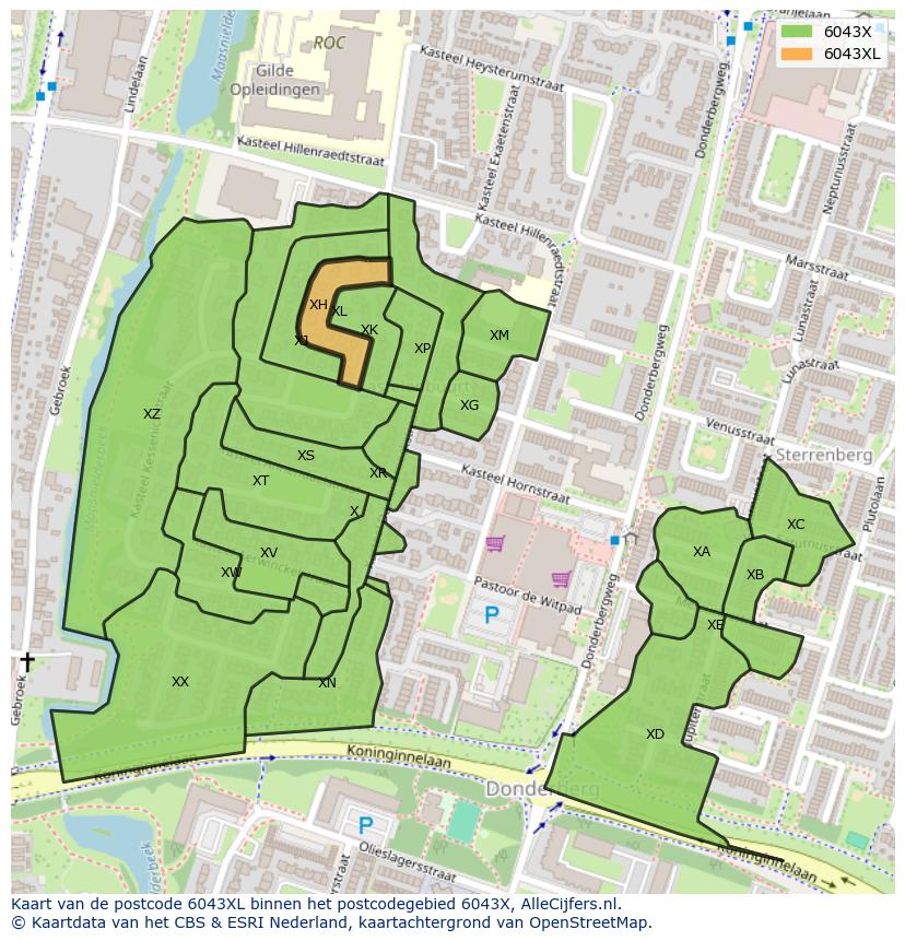 Afbeelding van het postcodegebied 6043 XL op de kaart.