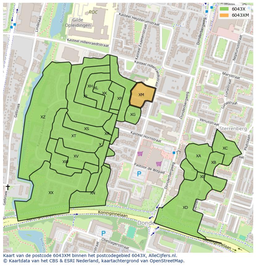 Afbeelding van het postcodegebied 6043 XM op de kaart.