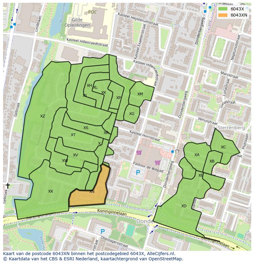 Afbeelding van het postcodegebied 6043 XN op de kaart.