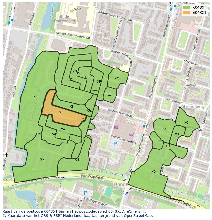 Afbeelding van het postcodegebied 6043 XT op de kaart.