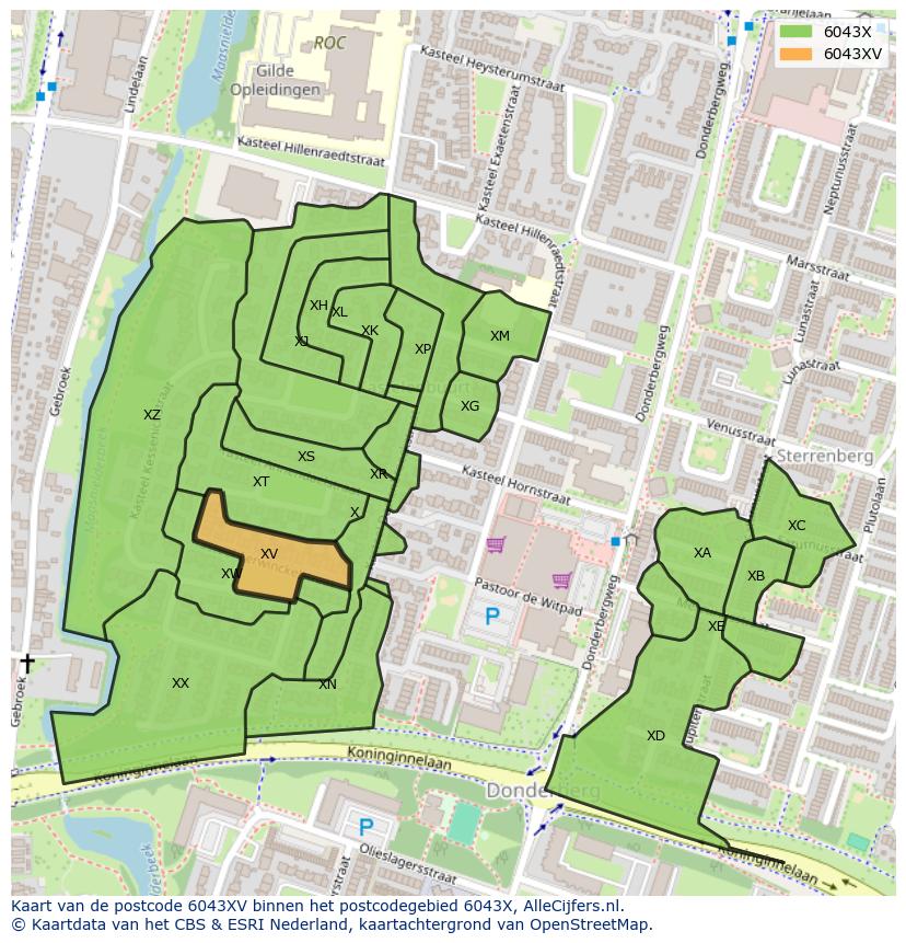 Afbeelding van het postcodegebied 6043 XV op de kaart.