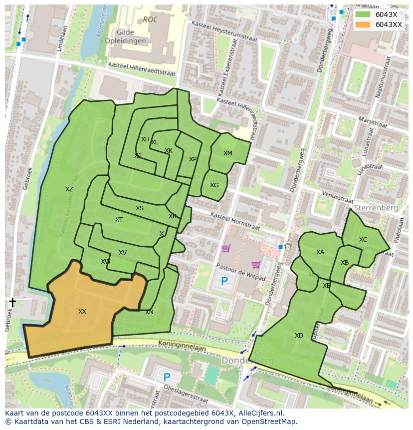 Afbeelding van het postcodegebied 6043 XX op de kaart.