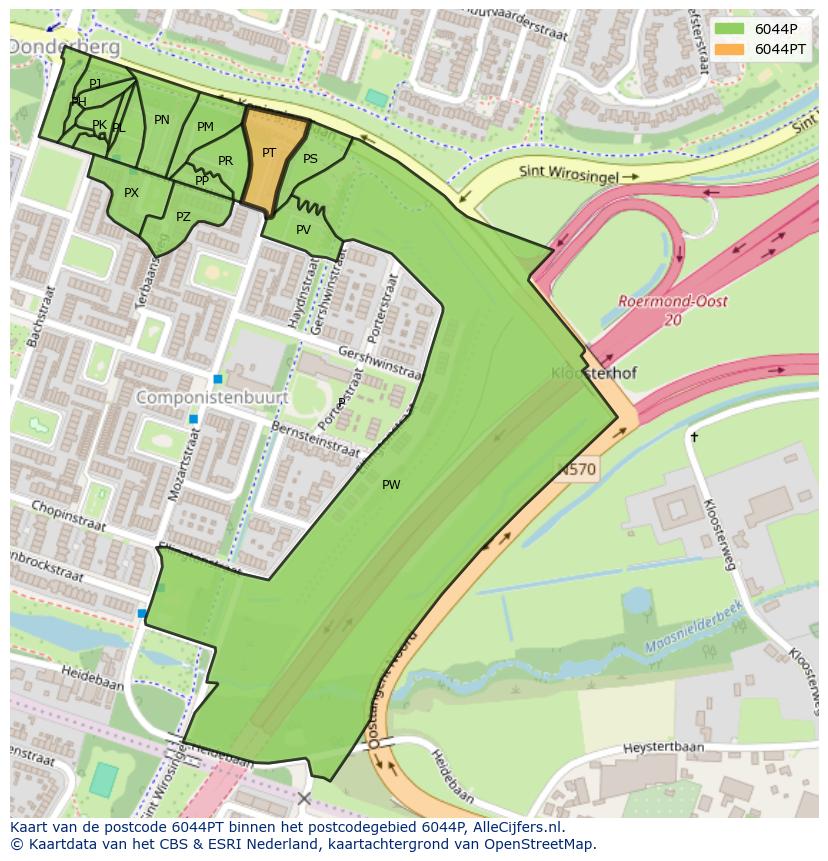 Afbeelding van het postcodegebied 6044 PT op de kaart.