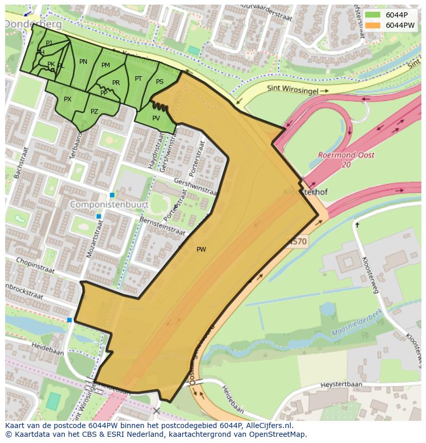 Afbeelding van het postcodegebied 6044 PW op de kaart.