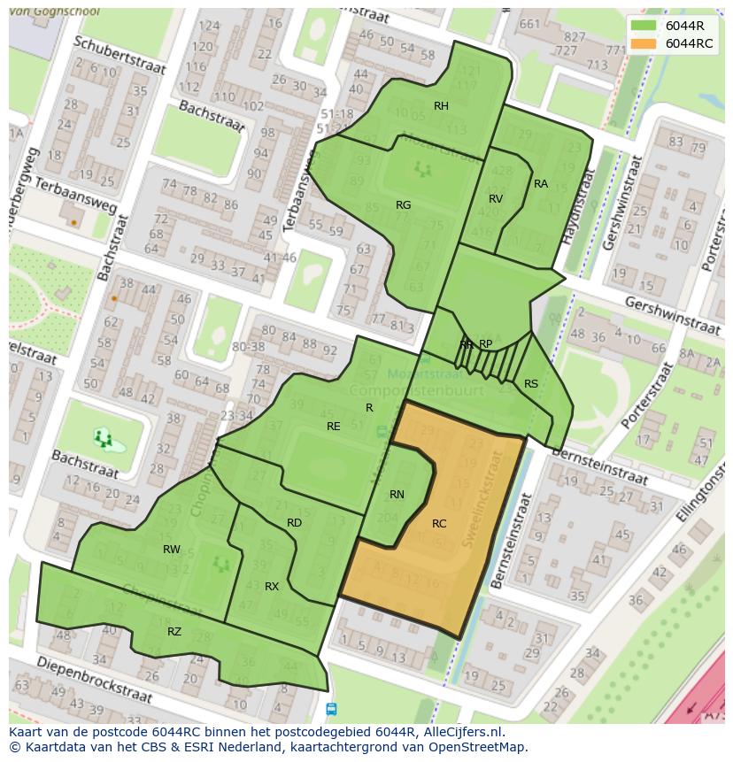 Afbeelding van het postcodegebied 6044 RC op de kaart.