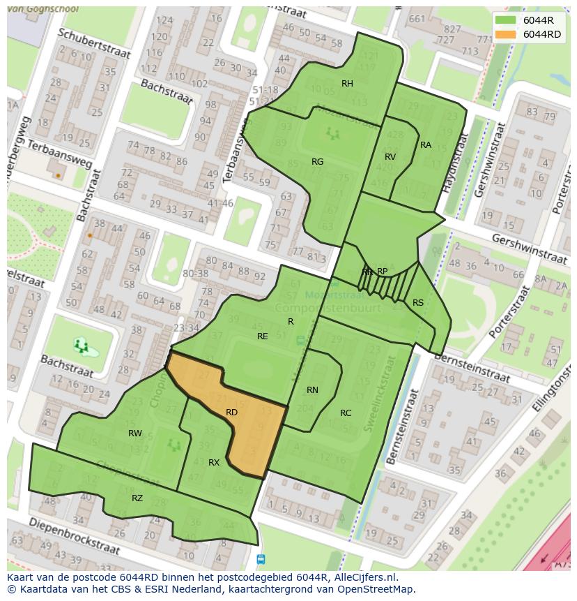 Afbeelding van het postcodegebied 6044 RD op de kaart.