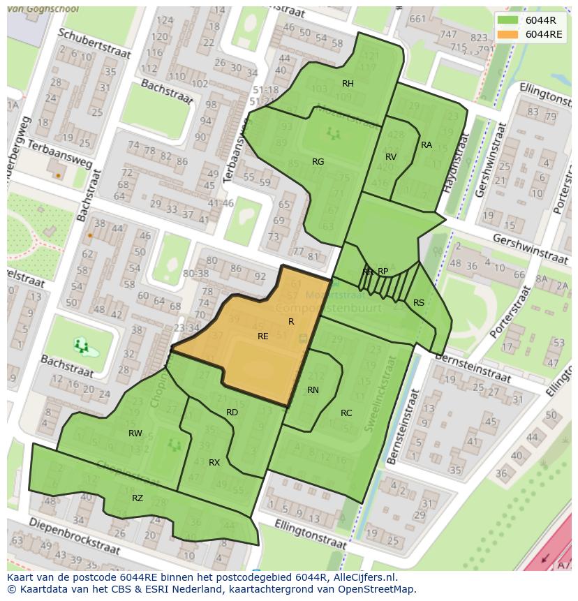Afbeelding van het postcodegebied 6044 RE op de kaart.
