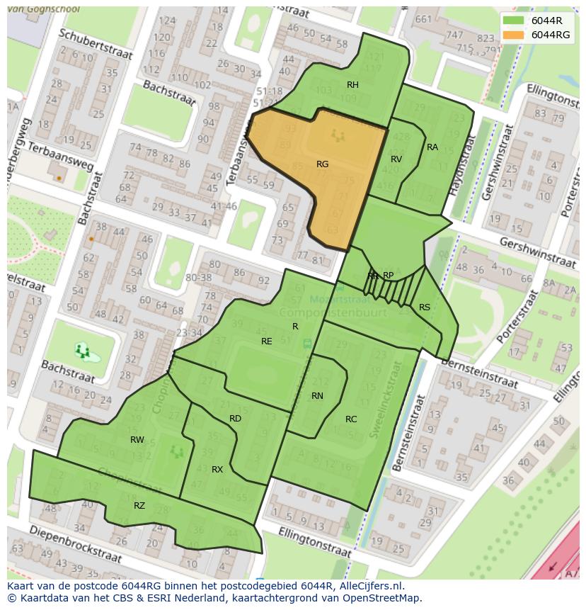 Afbeelding van het postcodegebied 6044 RG op de kaart.
