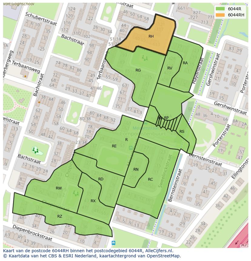 Afbeelding van het postcodegebied 6044 RH op de kaart.