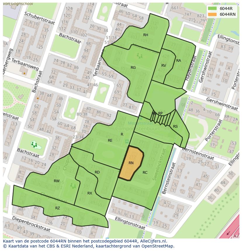 Afbeelding van het postcodegebied 6044 RN op de kaart.
