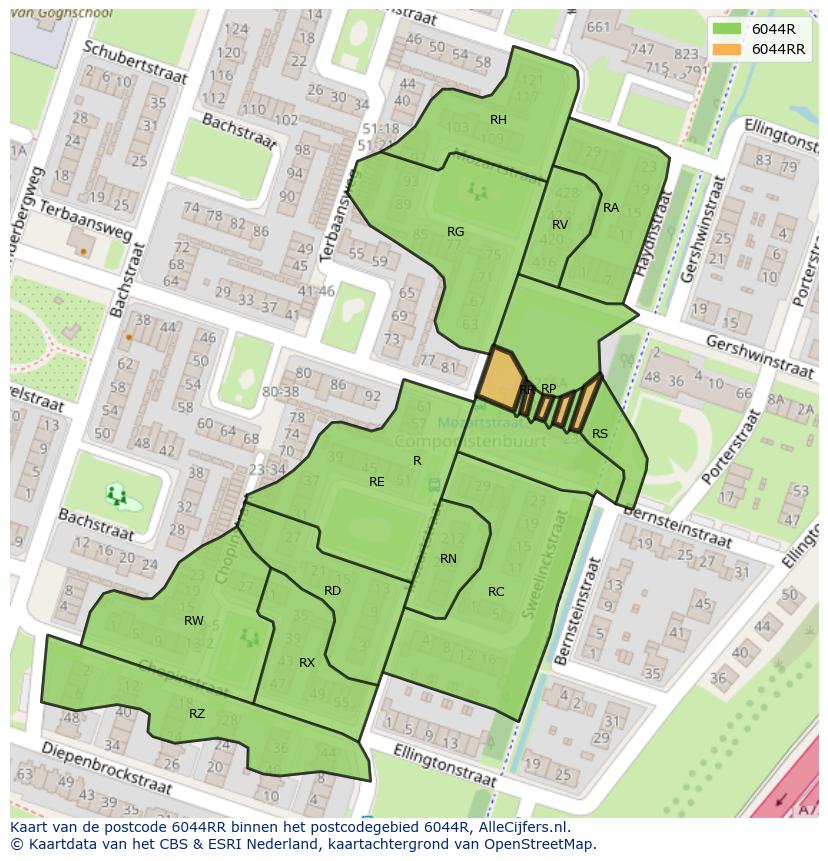 Afbeelding van het postcodegebied 6044 RR op de kaart.