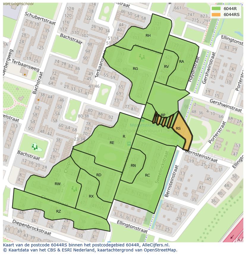 Afbeelding van het postcodegebied 6044 RS op de kaart.