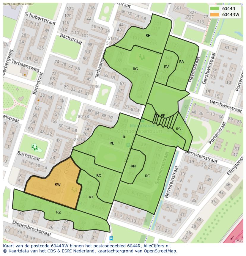 Afbeelding van het postcodegebied 6044 RW op de kaart.