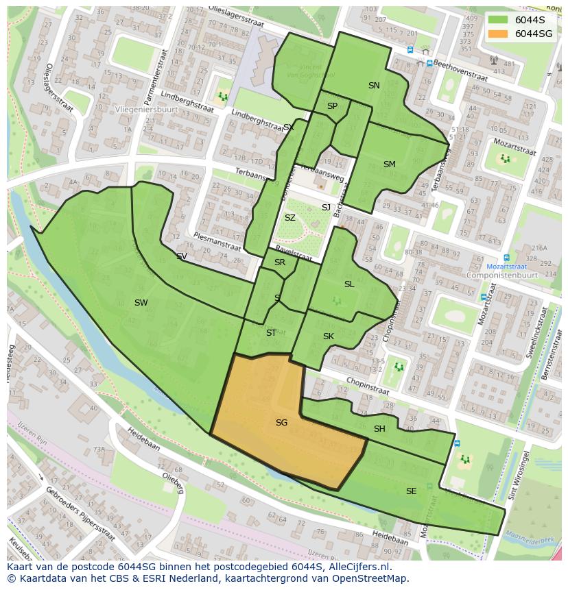 Afbeelding van het postcodegebied 6044 SG op de kaart.