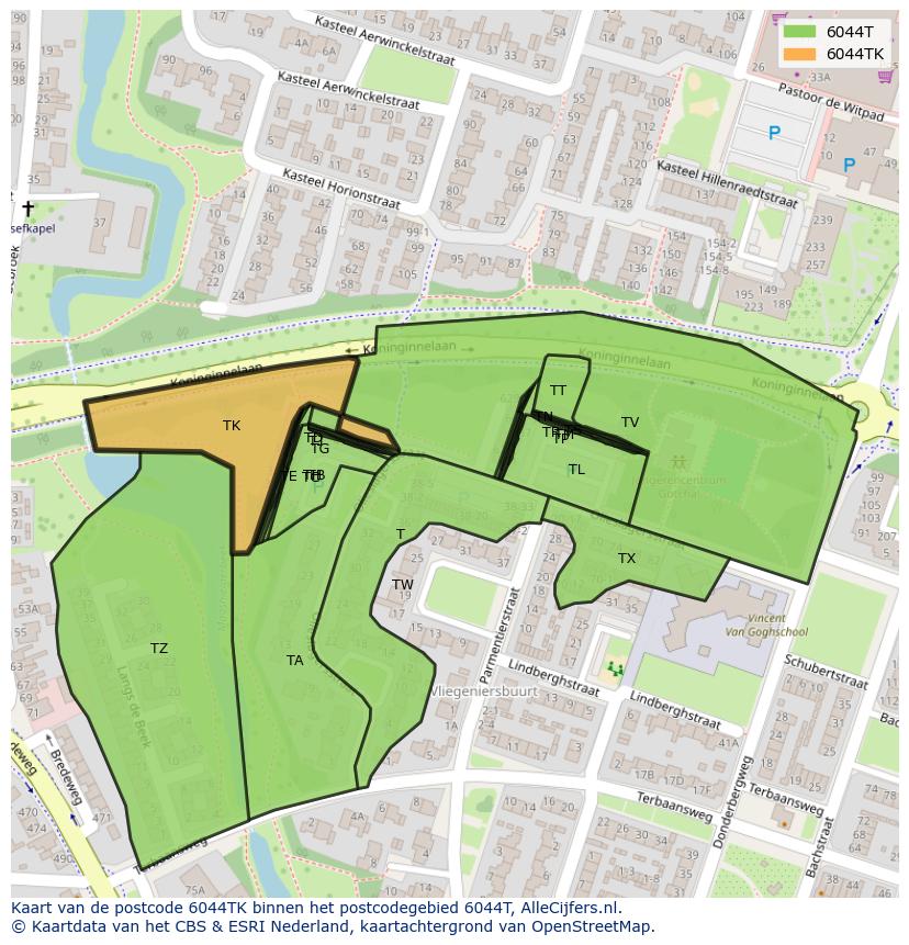 Afbeelding van het postcodegebied 6044 TK op de kaart.