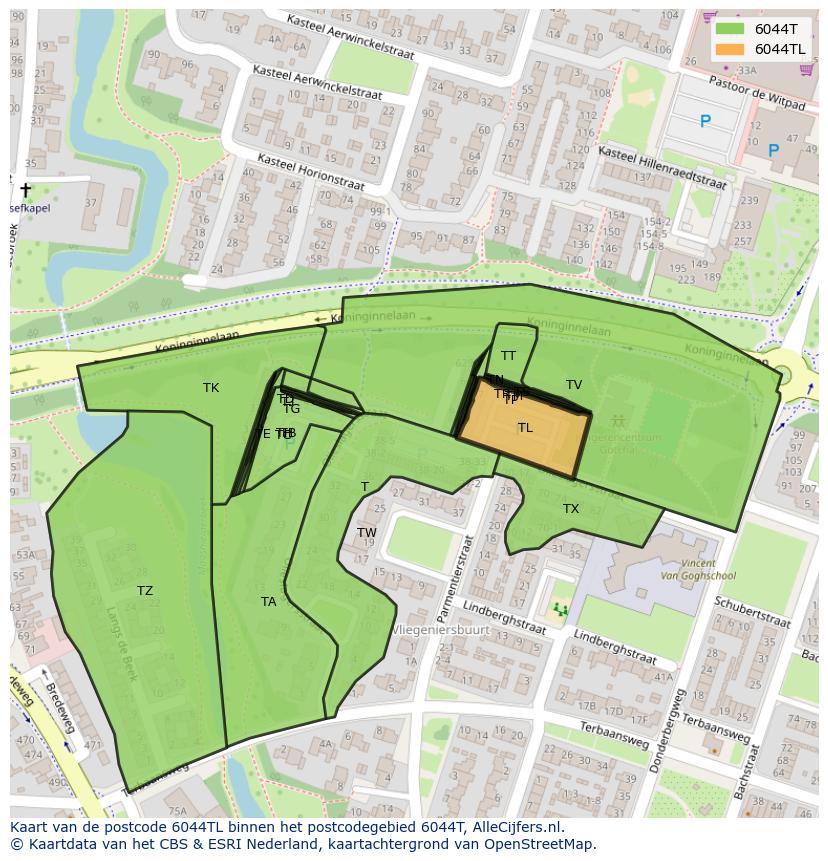 Afbeelding van het postcodegebied 6044 TL op de kaart.