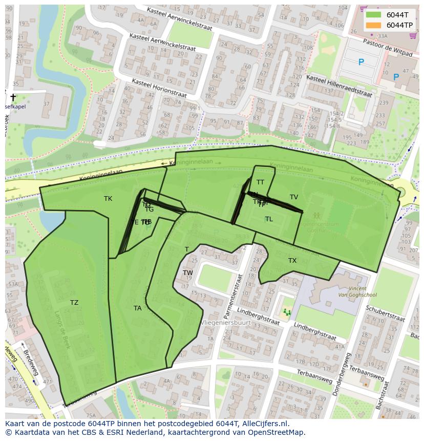 Afbeelding van het postcodegebied 6044 TP op de kaart.