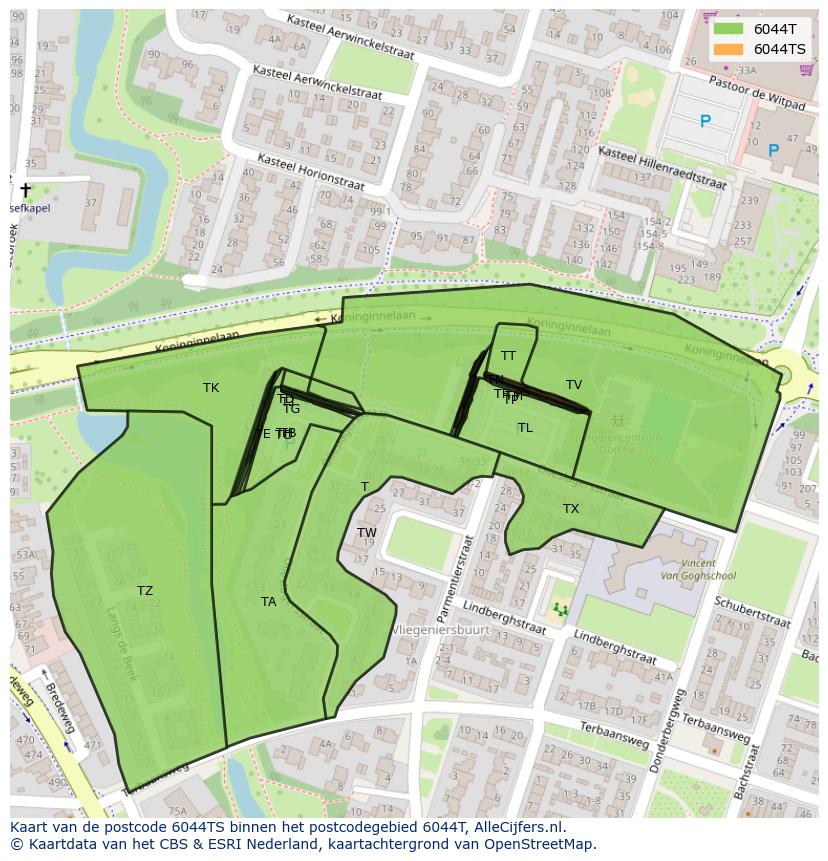 Afbeelding van het postcodegebied 6044 TS op de kaart.