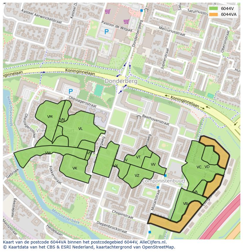Afbeelding van het postcodegebied 6044 VA op de kaart.