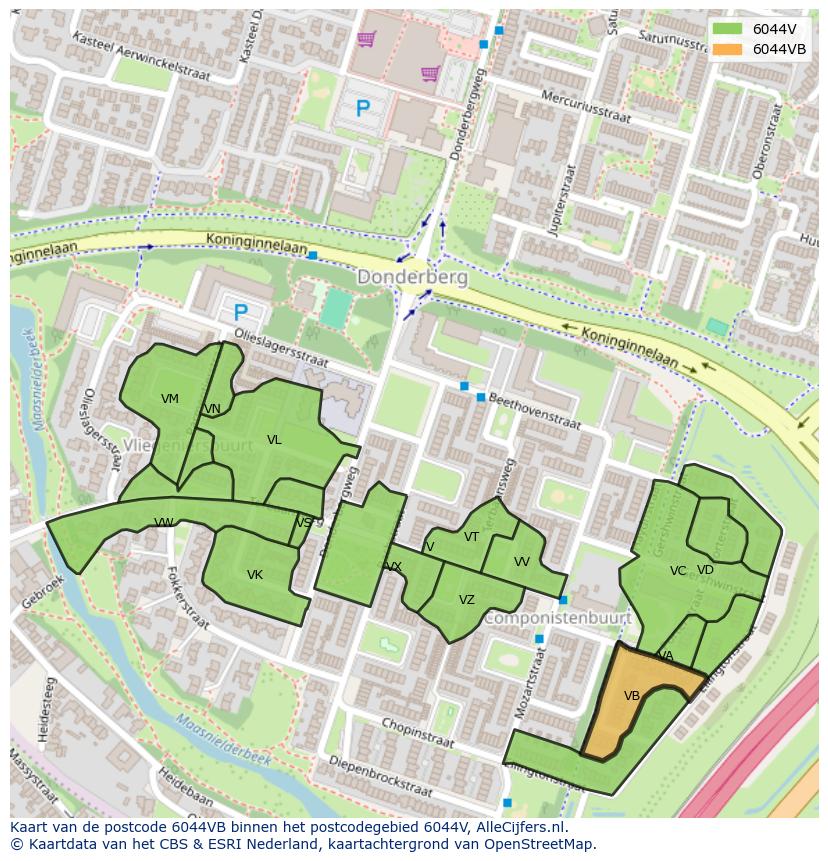 Afbeelding van het postcodegebied 6044 VB op de kaart.