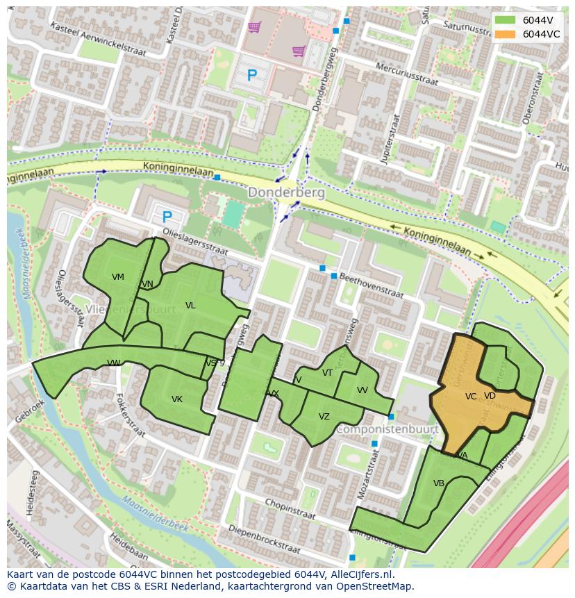 Afbeelding van het postcodegebied 6044 VC op de kaart.